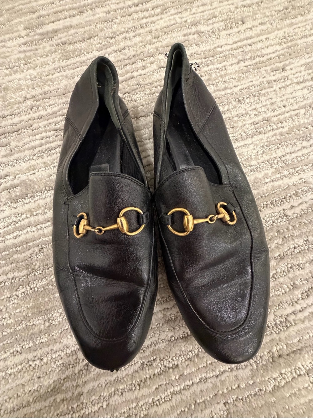 Gucci Black Leather Horsebit Loafers with Gold Hardware